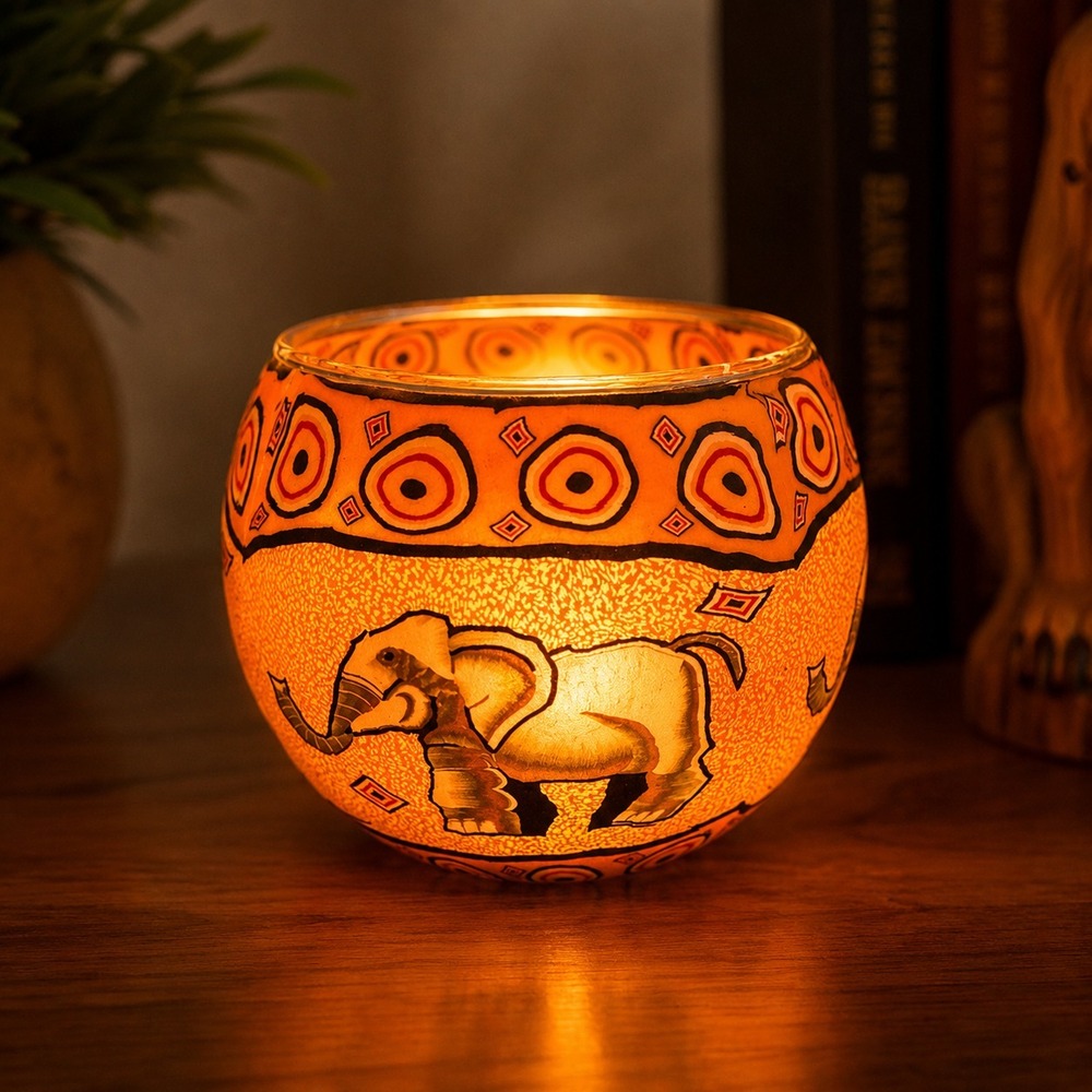 VTG Le Vitrage Elephant Glowing Glass Votive Candle Holder Safari Kerzen Studio‎
